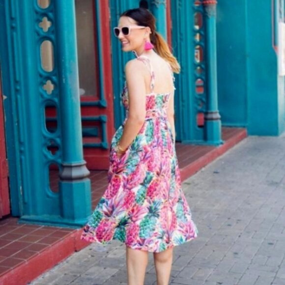 J.CREW Ratti Multicolor Painted Pineapple Summer Spaghetti Strap Midi Dress - Picture 15 of 16